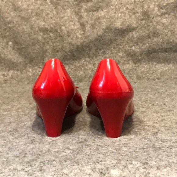 Oka B Women's Red Wedge Heel Slip On Peep Toe Shoes - Picture 10 of 11